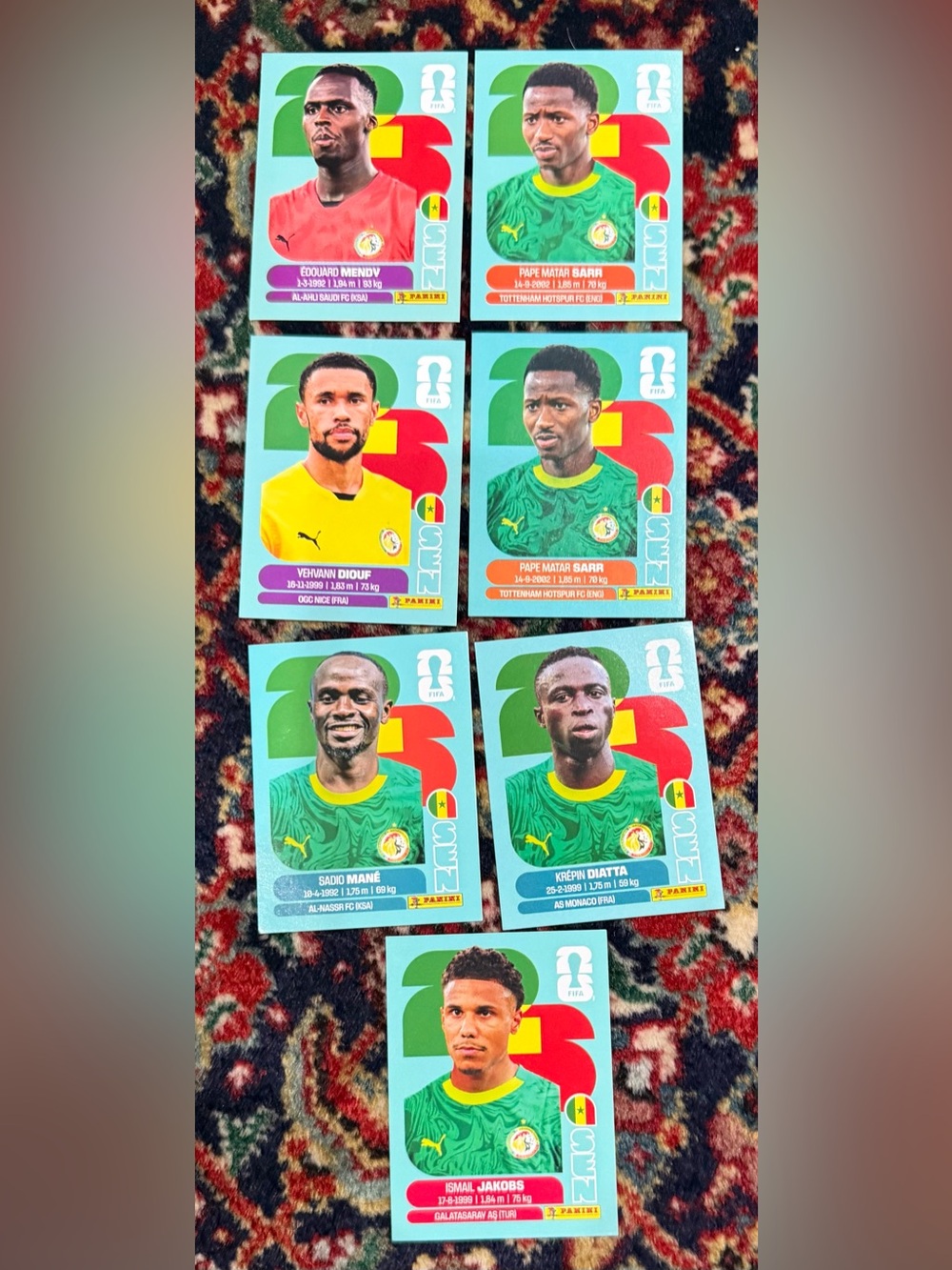 WORLD CUP 2026 PANINI STICKER.SENEGAL  TEAM. LOT OF 7 STICKERS. BRASIL
